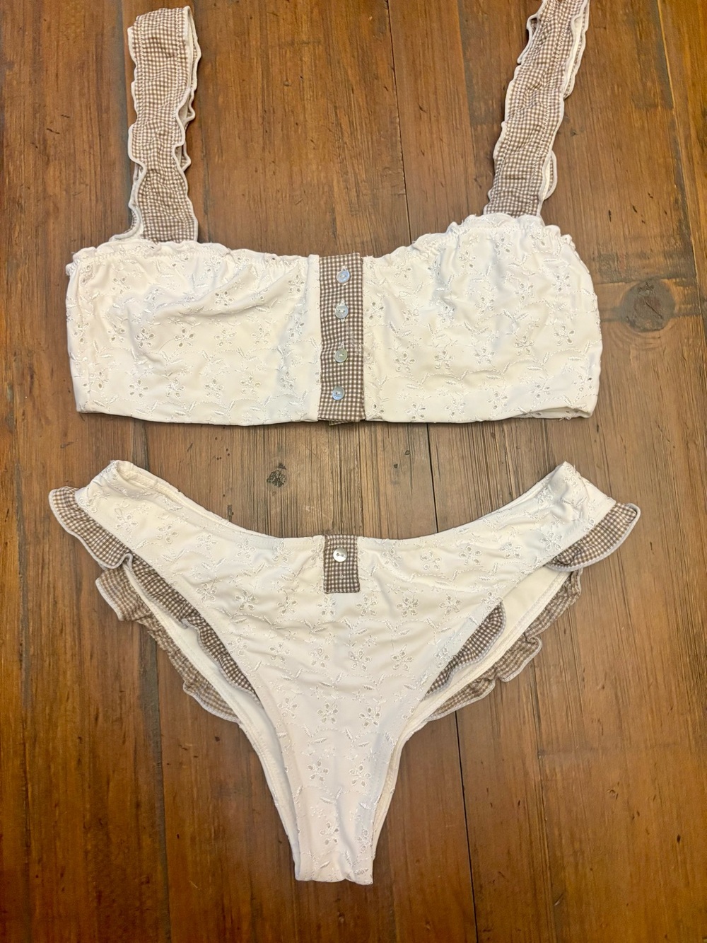 Frankie’s bikinis x Sydney Sweeney gingham eyelet bikini set